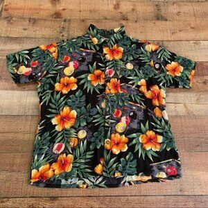 Kennington vintage mens Hawaiian floral with pool balls short sleeve button down